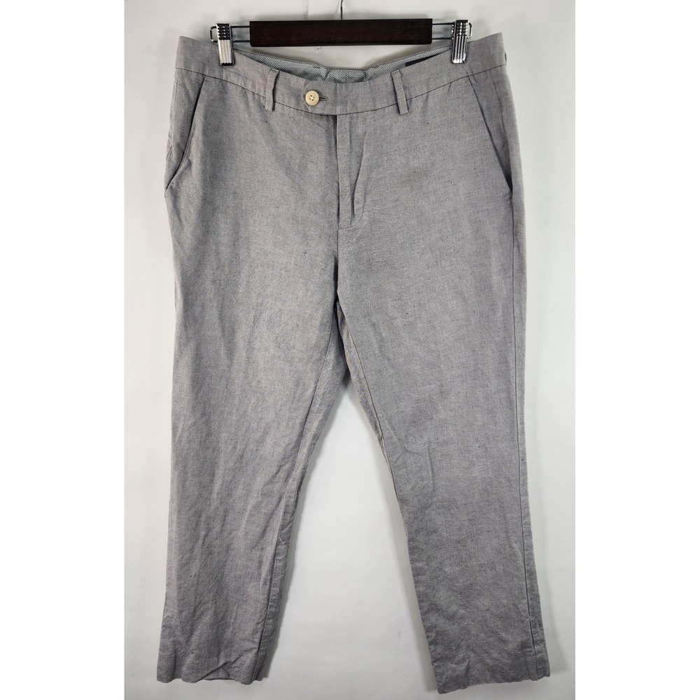 Bonobos Slim Fit Pants Men's 33x30 Gray Linen Blend Mid Rise Straight Leg